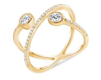 Moissanite Criss Cross Wedding Band Ring: 14k Gold Open Ring