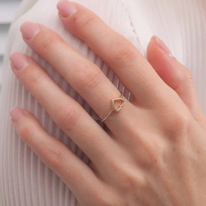 14K Solid Yellow Gold Open Heart Ring, Thin Ring, Dainty Ring, Love Heart Ring, Promise Ring, MinimRing, Heart Ring, Best Friend Ring