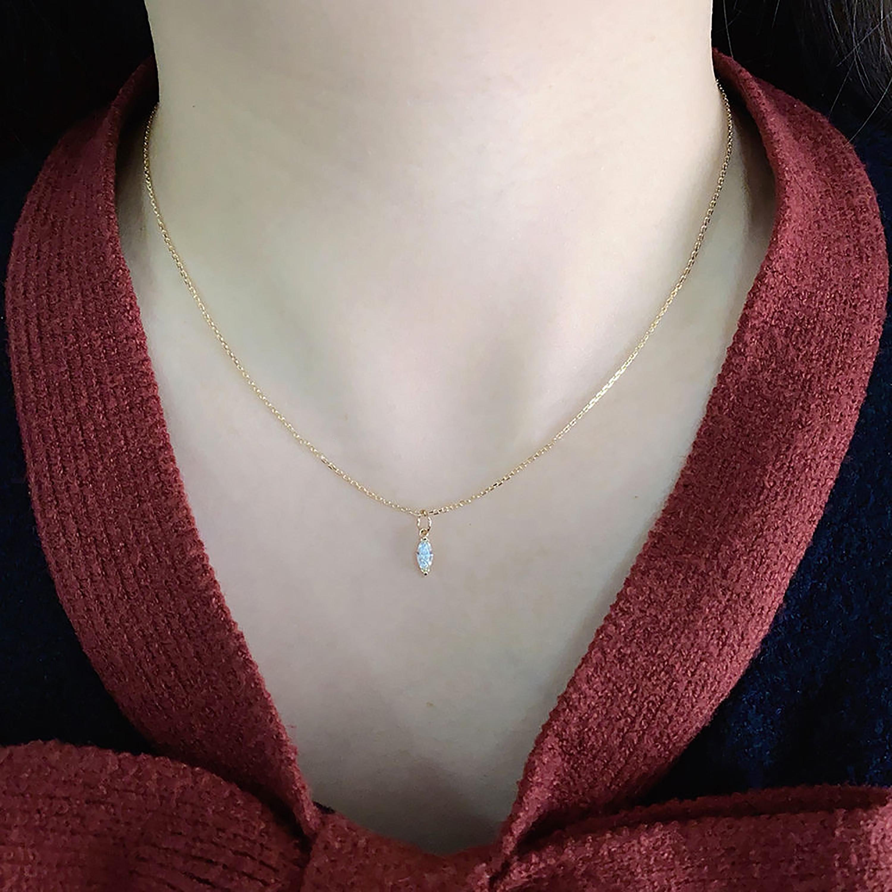 14k Gold Marquise Solitaire Chain Necklace Lab Grown Diamond or Moissanite Elegant Minimal Birthday Anniversary Gift
