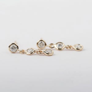 Sierlijke moissanite bungelring oorbellen, 10k 14k 18k massief gouden lab diamanten oorbellen, minimalistische bruids bruiloft verlovingsoorbellen cadeau
