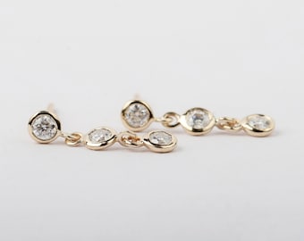 Dainty Moissanite Dangle Bezel Earrings, 10k 14k 18k Solid Gold Lab Diamond Earrings, Minimalist Bridal Wedding Engagement Earrings Gift