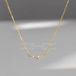 Golden Zig - Zag Round Moissanite Delicate Pendant Chain Minimalist Necklace, Round Moissanite Pendant Necklace 925 Sterling Silver Necklace