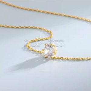 10k Solid Gold Round Moissanite Pendant Delicate Chain Minimalist Necklace, Moissanite Necklace, 925 Sterling Silver Necklace, Gift For Her.