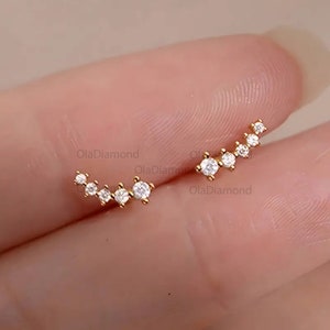 14K Gold Moissanite Curved Bar Elegant Ear Climber Earrings, Delicate Fashion Ear Crawler, Silver Ear Cuff Diamond Crawler, Anniversary Gift