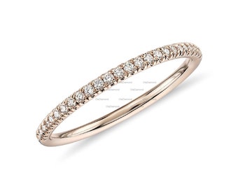 Lab Grown Diamond Wedding Band Micro Pave Half Eternity Diamond Ring 14k Gold Micro Pave Wedding Ring Rose Gold Wedding Band Stacking Ring