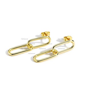 14K Gold Link Chain Earrings, Dangle Chain Stud Earrings, Silver Link Earrings,  Minimalist Double link Gold Earrings, Chain Drop Earrings