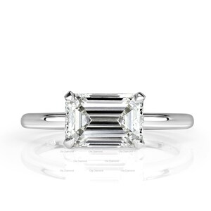 2CT East West Emerald Cut Moissanite Ring, Gold Diamond Ring, East West Engagement Ring, Solitaire Ring, Sterling Silver Wedding Ring