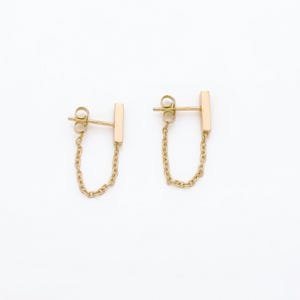 Orecchini a cerchio rettangolari in oro massiccio 14 carati, a clip, con catena, gioielli geometrici pendenti in argento sterling 925, delicati e minimalisti, regalo
