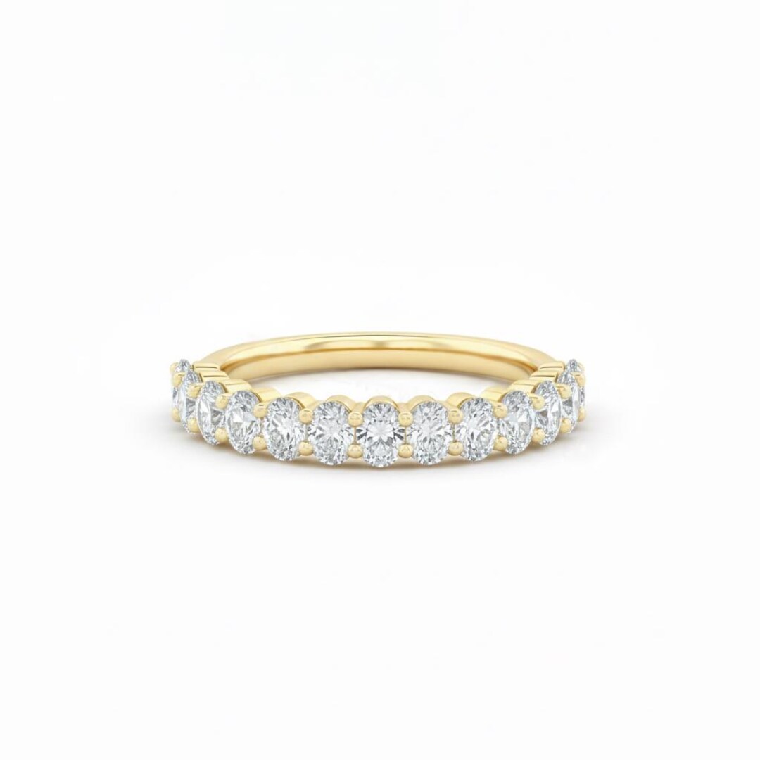 Oval Cut Moissanite Wedding Band 14k Solid Gold Antique Half Eternity ...