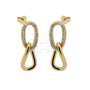 10k Solid Yellow Gold Twisted Oval Pave Set Dangle And Drop Stud Moissanite Earring Push Back Closure Fine Jewelry Oval Diamond Earrings Set