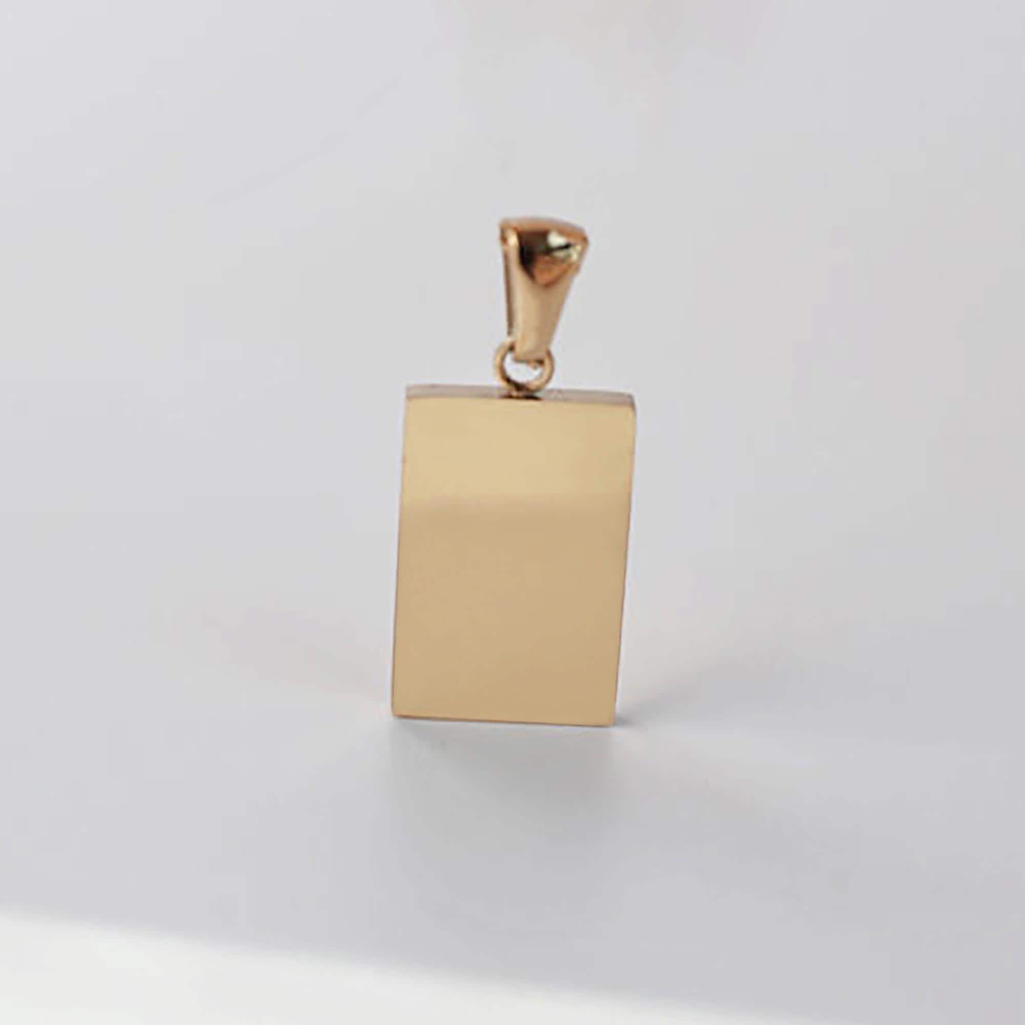 Rectangular Engrave Charm Pendant, 10k 14k Solid Gold Square Bar Pendant, Bold Statement Necklace, Free Engraving, Personalized Gift for Her