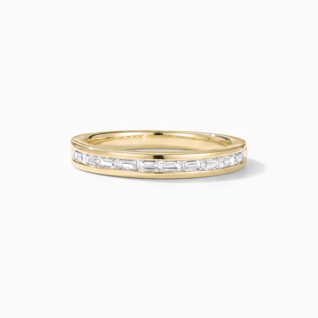 14K Gold Baguette Cut Moissanite Channel Set Half Eternity Wedding Band ...