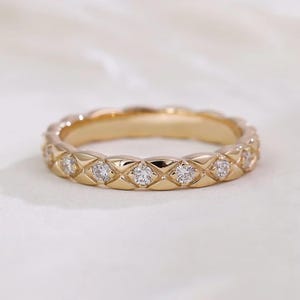 Moissanite Full Eternity Chanel Coco Crush Ring, Lab Grown Diamond Chanel Matelasse Quilted Coco Crush Mesh Ring, 925 Sterling Silver Ring