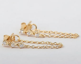 Pendiente de cadena colgante con moissanita en oro amarillo macizo de 10k/14k, regalo minimalista para ella, opción de diamante de laboratorio, disponible en plata, regalo de Navidad.