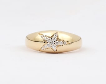 Moissanite Starburst Dome Ring, 14K Gold Dome Ring with Lab Diamond, Chunky Ring, Celestial Jewelry, Silver Dome Ring Christmas Holiday Gift