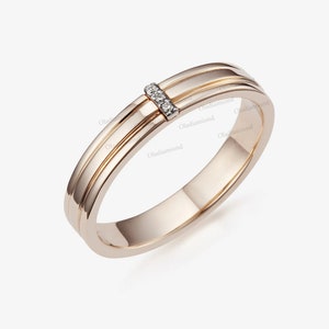 18K Solid Rose Gold Moissanite Flash Wedding Ring Eternity Three Row Gold Band Personalize Engraving Stacking Ring Anniversary Gift for Her
