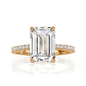4CT Emerald Cut Moissanite Engagement Ring, 18K Yellow Gold Wedding Ring, Hidden Halo Mossanite Diamond Ring, Eternity Moissanite Band Rings