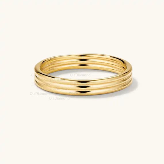 14k Solid Gold Casual Triple Band Nieten Vintage Ring Solid Gold Trio Bandring Gold Statement Ring 925 Sterling Silber Ring Schmuck Geschenk Etsy