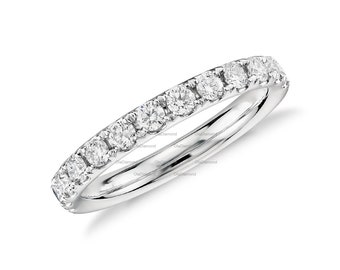 2 MM Round Cut Moissanite Diamond Engagement Band,  14k White Gold Half Eternity Ring, Pave Diamond Wedding Band, Anniversary Gift For Her