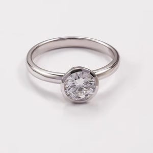 10k Solid Gold Single Stone Round Cut Slightly Tilted Moissanite Solitaire Ring, 14k Solid Gold Slightly Tilted Solitaire Ring, Gift For Her
