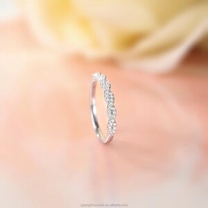 Mini Round Moissanite Half Eternity Pave Crossover Band Ring, 14K Solid Gold Moissanite Twisted Wedding Band Ring, Gift For Special Some One