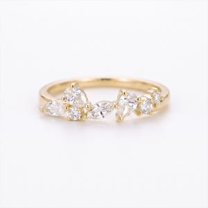 14K Gold Pear Moissanite Half Eternity Cluster Seven Stone Wedding Band Dainty Stacking Engagement Anniversary Gift