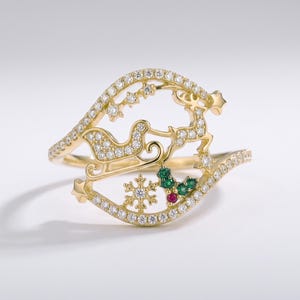 14K guldrund Moissanit personlig julsläde ren Vanki uttalande ring labb diamant hjorthjul vagn bypass smaragd rubin gåva