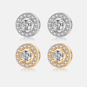 Round Brilliant Halo Stud Earrings, 10k/14k/18k Gold Round Moissanite Wedding Earrings, Minimalist Gold Earrings, Sterling Sliver Earrings
