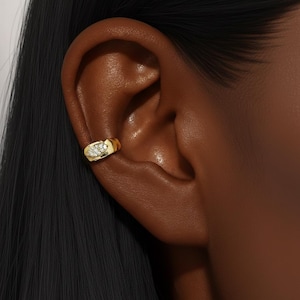 Wide Bold Pave Ear Cuff 14k Gold Moissanite Single Side Chunky Statement Earring Anniversary Gift Luxury Jewelry