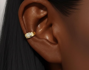 Breite Bold Pave Ohrmanschette 14k Gold Moissanite Einseitig klobige Statement Ohrring Jahrestag Geschenk Luxus Schmuck