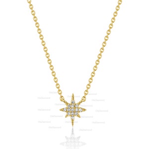 Real Round Cut Moissanite Sets In Solid Gold Engagement Pendant Necklace, Moissanite Star Shape Pendant Minimalist Necklace Diamond Necklace