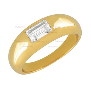 18K Gold Plated Sterling Silver Emerald Cut Shape Cigar Band, Dome Ring, 14k Gold Diamond Emerald Dome Ring, Chunky Ring Minimal Dome Ring