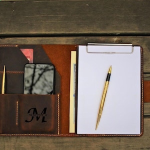 Personalized Leather Portfolio for Men, Custom Leather Padfolio with Clipboard, Resume Folder, Business Folio