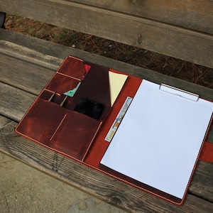 Personalized Leather Clipboard with A4 Notepad Holder for Business,Vintage Handmade Leather Document Organizer,leather padfolio,Gift for him