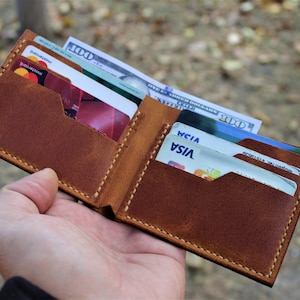 Cartera plegable de cuero de grano completo para hombre con RFID, grabado de iniciales personalizado, regalo para el día del padre, regalo de aniversario para novio, papá y esposo