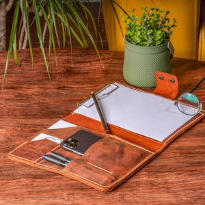 Personalized Leather Clipboard Portfolio: Handmade A4 Notepad Holder