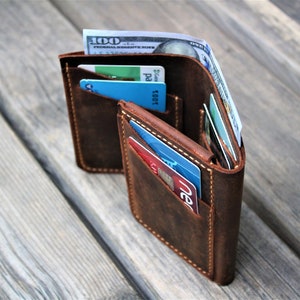 Cartera de cuero personalizada con RFID, cartera de cuero genuino grabada, regalo de aniversario para él, hombre, padre, esposo, novio