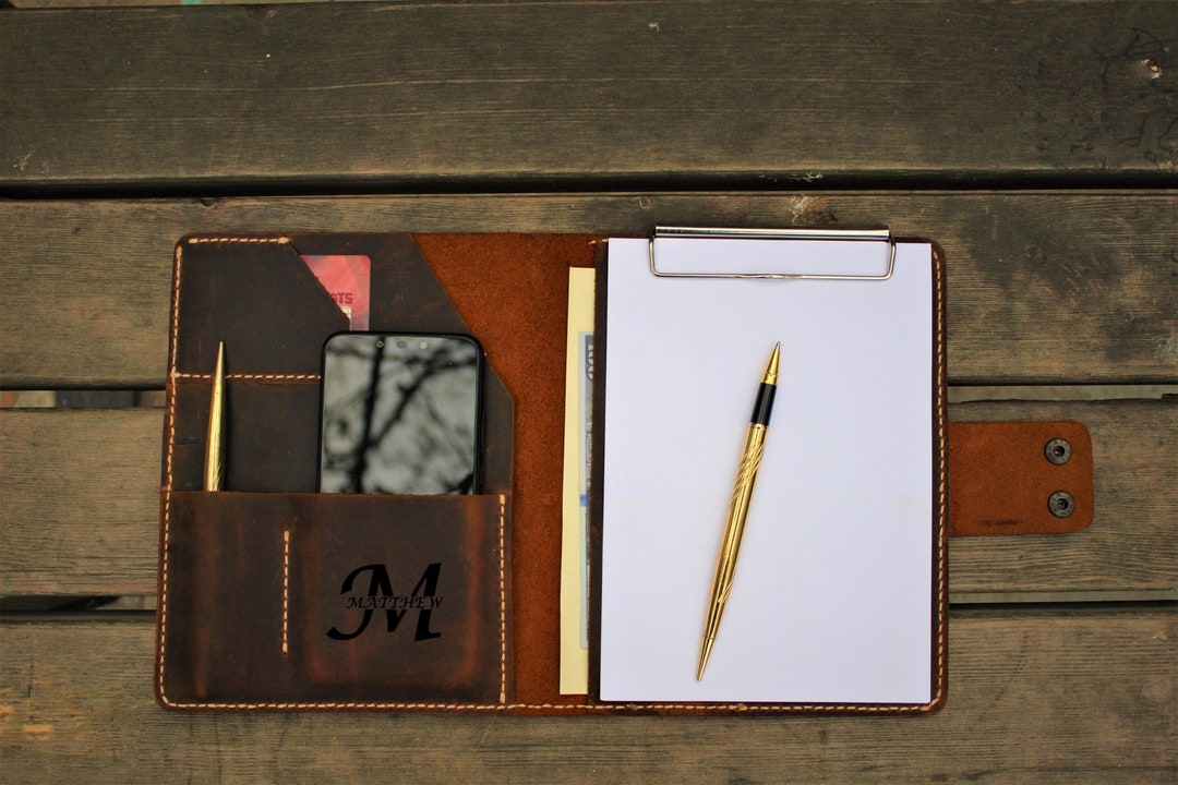 Personalized Leather Clipboard With A5 Notepad Holder for Business