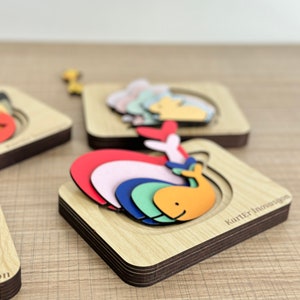 Layered puzzle, big and small concept learning set, 4 different puzzles in one set, whale, bird, rabbit, elephant image 1