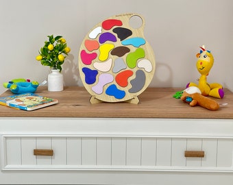 Bunte Holzpalette Puzzle-Montessori Lernspielzeug für Kinder Ideales Geschenk für Kleinkinder und Vorschulkinder,Farbpalette Puzzle