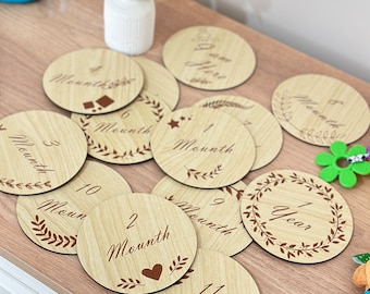 Wooden Monthly Milestone discs | Photo Props by Baby Month | Baby Milestone Cards | Baby Gift | Baby Name Mark