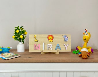 Busy Name Puzzle, Lion Elephant and Baby Picture Personalized Puzzle Extra Charge, Birthday Baby, Christmas Gifts, Wooden Toys, Custom Name