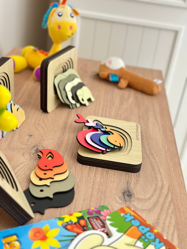 Layered puzzle, big and small concept learning set, 4 different puzzles in one set, whale, bird, rabbit, elephant image 7