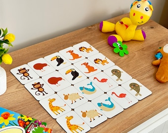 Animaux 20 Cartes Montessori Match Montessori Animaux en bois Jeu de mémoire Flashcards Matching Game | Activité de maternelle préscolaire à la maison