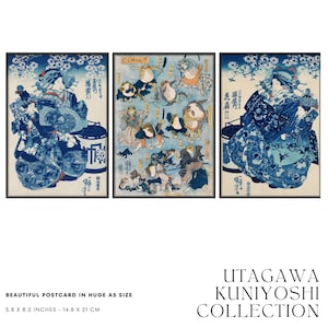 Lot 1 de la collection de cartes postales Utagawa Kuniyoshi au format A5, impression d'art vintage de la plus haute qualité, super papier 248 g/m²