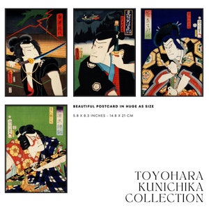 Lot de 2 cartes postales de la collection Toyohara Kunichika au format A5, impression d'art vintage de la plus haute qualité, super papier 248 g/m²
