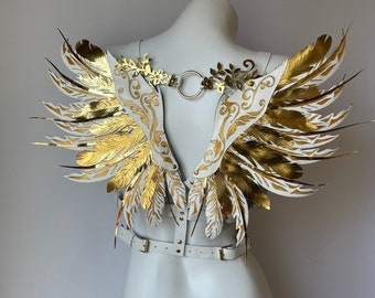 harness with wings, women's genuine leather harness, angel wings harness, white wings, black wings, leather harness, woman harness