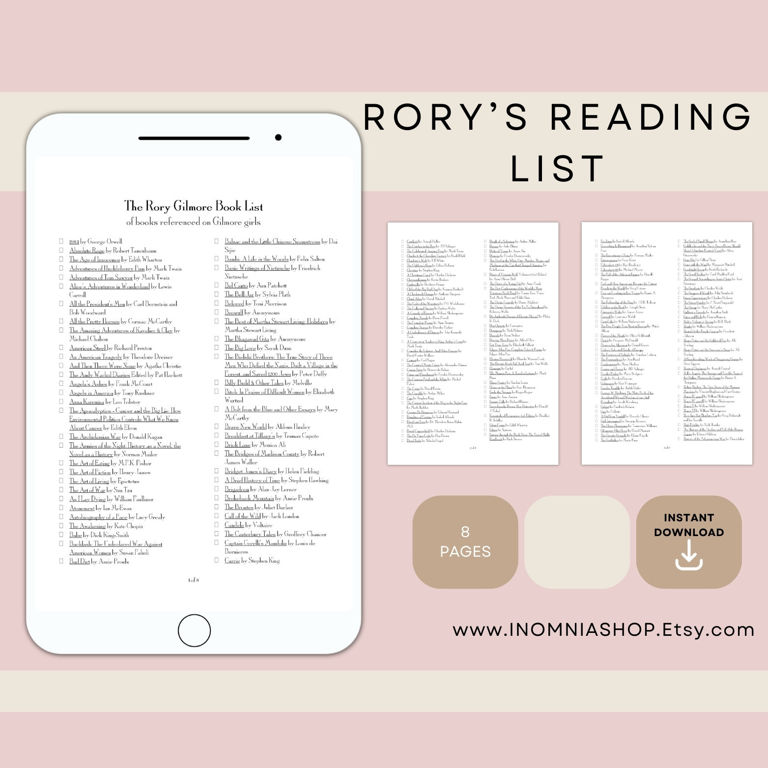 Rory Gilmore Reading Challenge List Printable Book List PDF Book ...