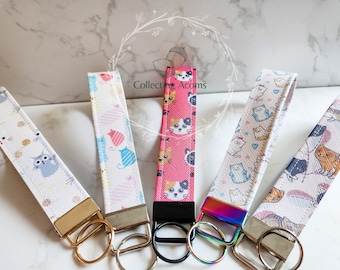 Cat Key Fob – Handmade Vegan Leather Keychain, Cute Animal Print
