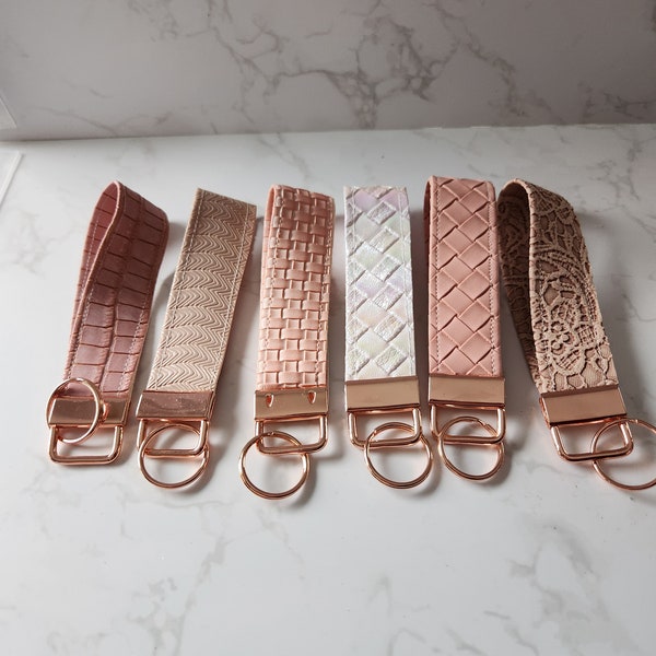 Elegant Key Fobs with Rose Colored Hardware - Vegan Leather, hand made 4.5 inches long